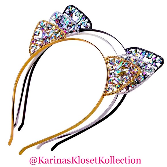 🎀 Classy Gold Crystal Cat Ear Headband 🎀 - Picture 3 of 3